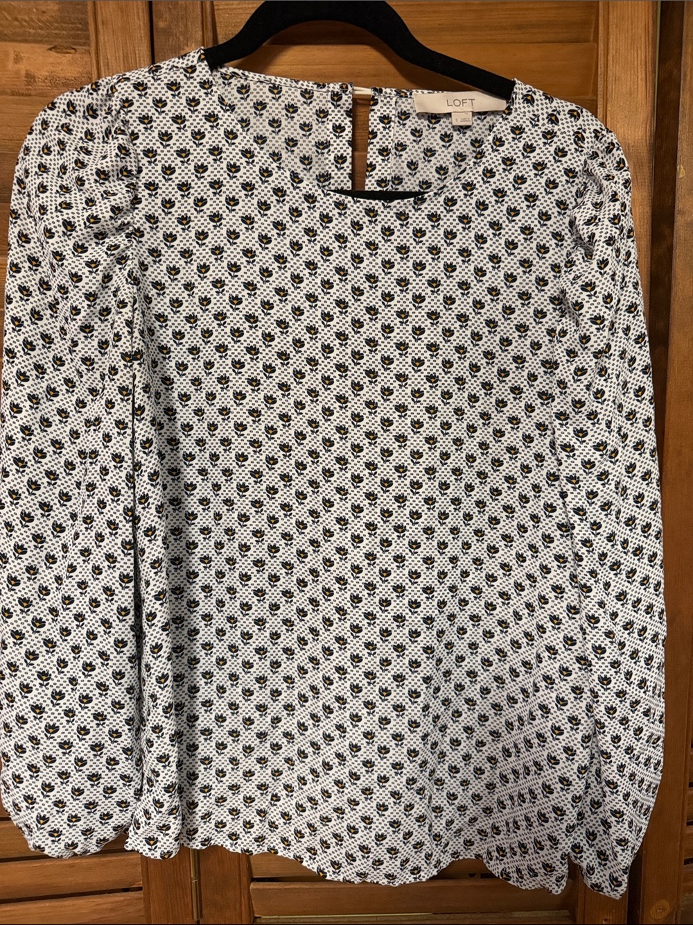 LOFT White Blouse with Black Floral Dot Print